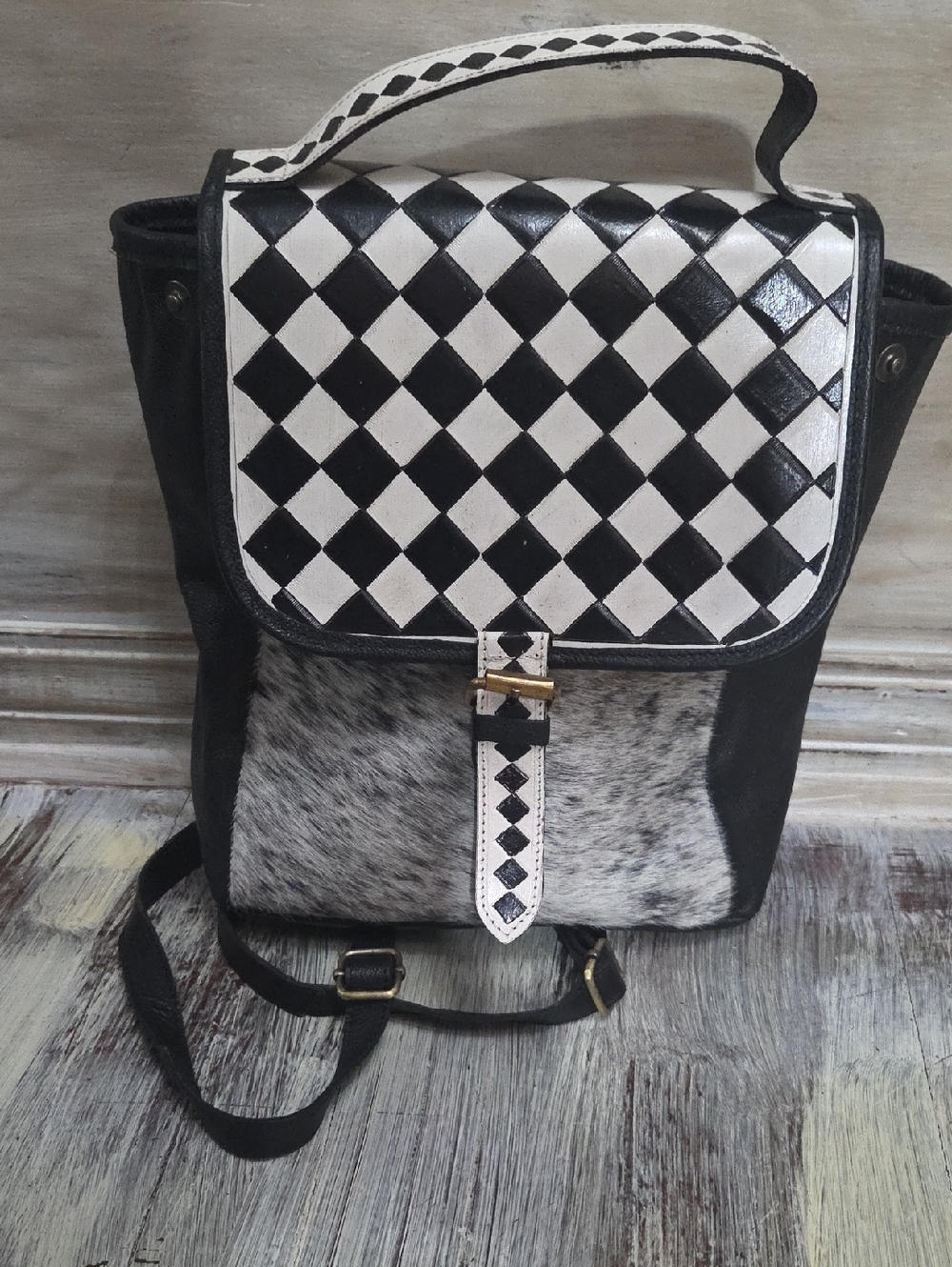 Black & White Diamond Patchwork Backpack